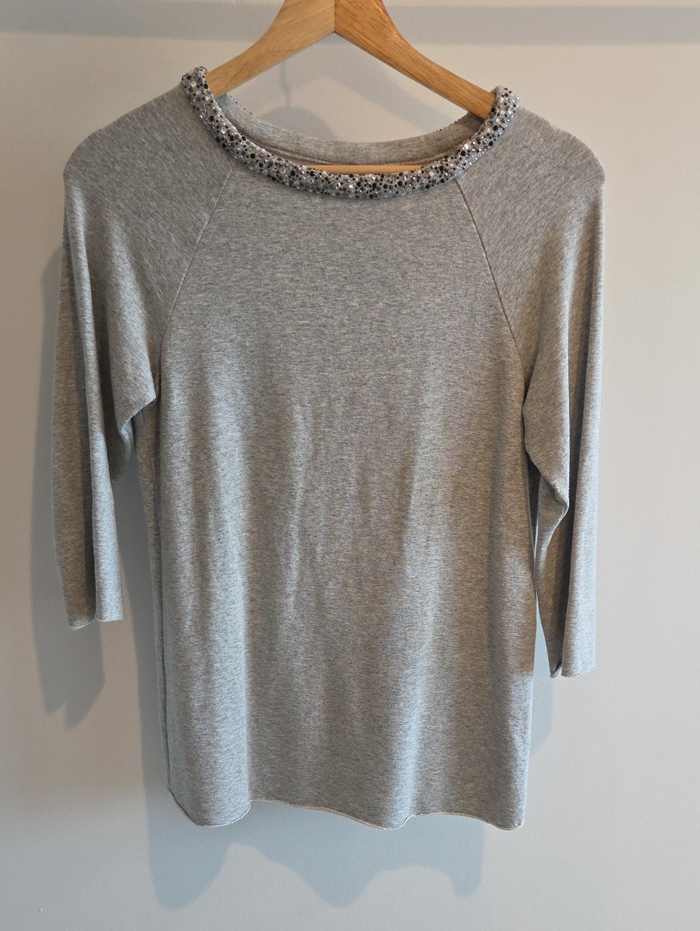 Bailey 44 Light Gray Jeweled Crewneck Long Sleeve Top
